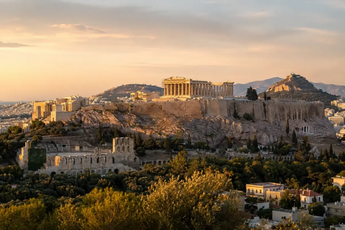 The Acropolis and Parthenon overlooking Athens in the late afternoon