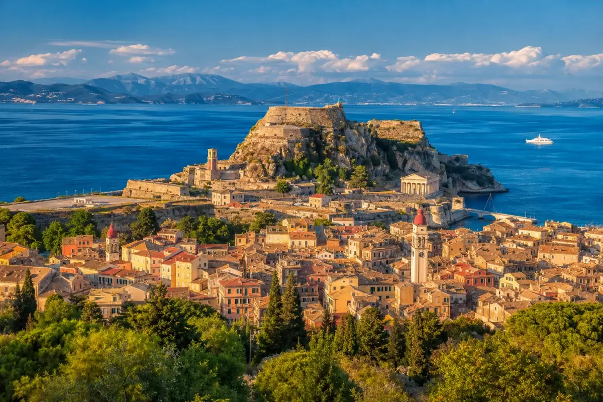 Corfu Old Town and the Old Fortress overlooking the Ionian Sea